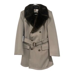 Vintage Lakeland Faux Fur Skinny Cord Mid Century Mod Belted Mens Coat 40.